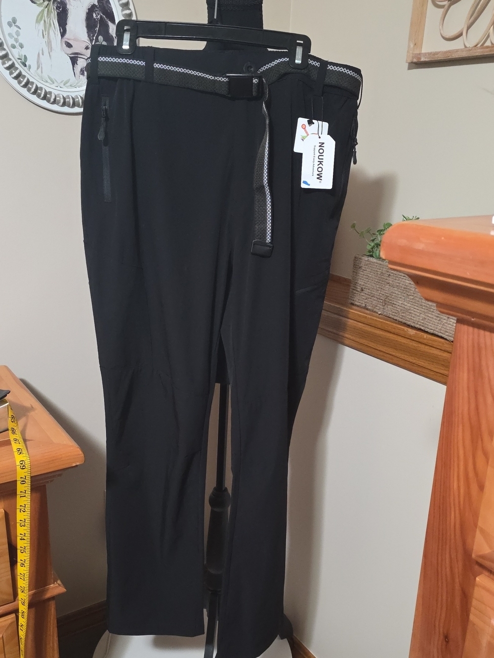 Men's Black Stretch Jogger Pants with Integrated Belt